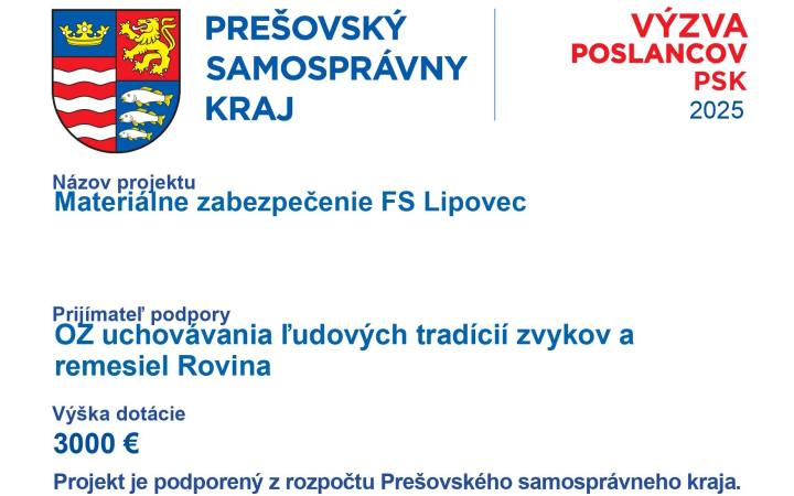 Podpora z PSK pre náš projekt – FS Lipovec